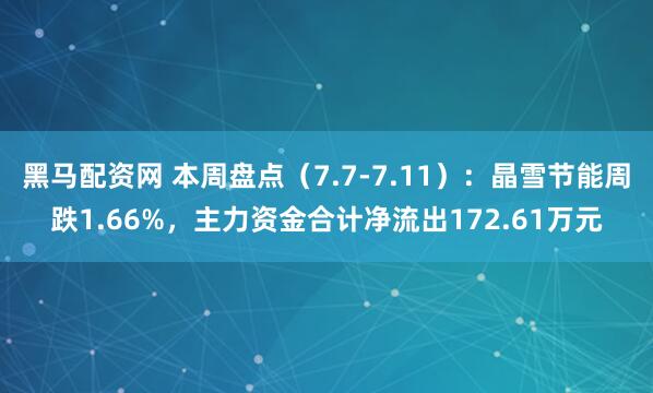 黑马配资网 本周盘点（7.7-7.11）：晶雪节能周跌1.66%，主力资金合计净流出172.61万元